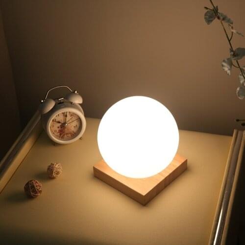 Table lamp modern minimalist glass bedside lamp creative solid wood bedroom decoration night light