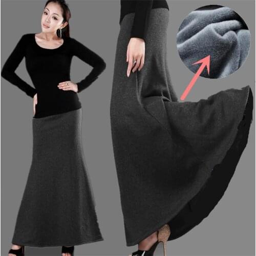 New Autumn and Winter Skirt Fashion Girls Thick Fabric High Waist Trumpet Long Skirt Female Plus velvet thickening warm Skirt T