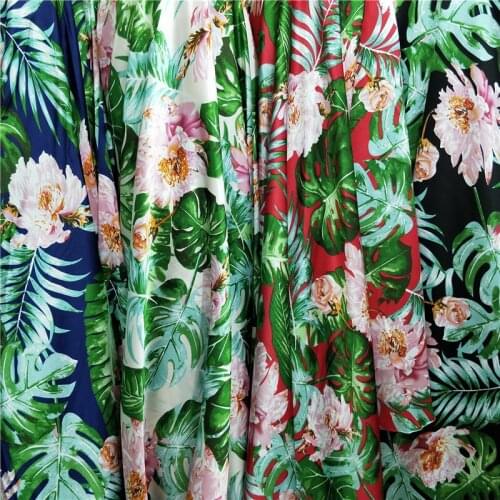 New Fashion Hawaii Style Holiday Dress Fabric Crepe Stretchy Glossy Satin Fabric shirt scarf textile polyester