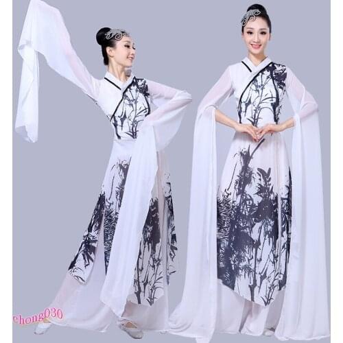 New Sleeve Dance Suit Classical Dance Dance Costume Ink Color Dance Costumes Bamboo Print Chiffon Stage Dress