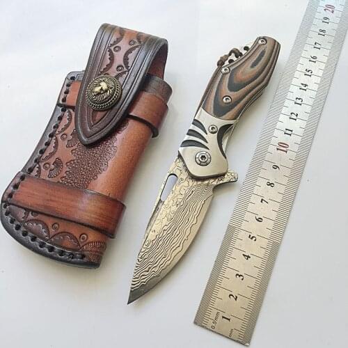 Hand-forged pattern Damascus steel outdoor self-defense tactics camping folding knife mini pocket pocket knife