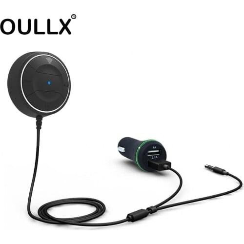 OULLX USB Car Charger Bluetooth 4.0 Hands Free Car kit with NFC Function +3.5mm AUX Receiver Music Aux Speakerphone 2.1A