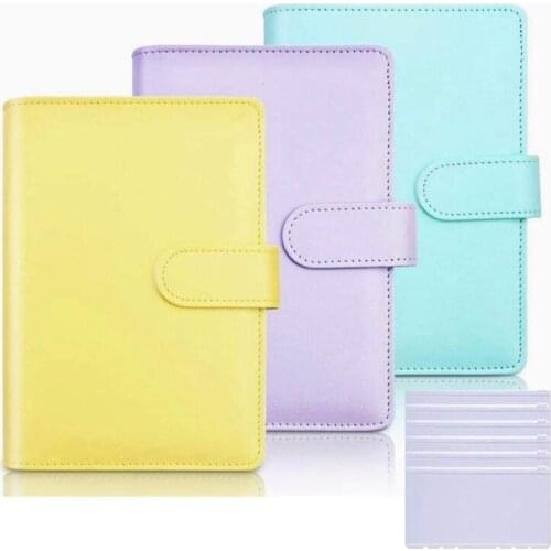 3 Pcs A6 PU Leather Notebook Binder with Magnetic Buckle Closure and 6 Pieces of Waterproof PVC Loose Leaf Zipper Bags