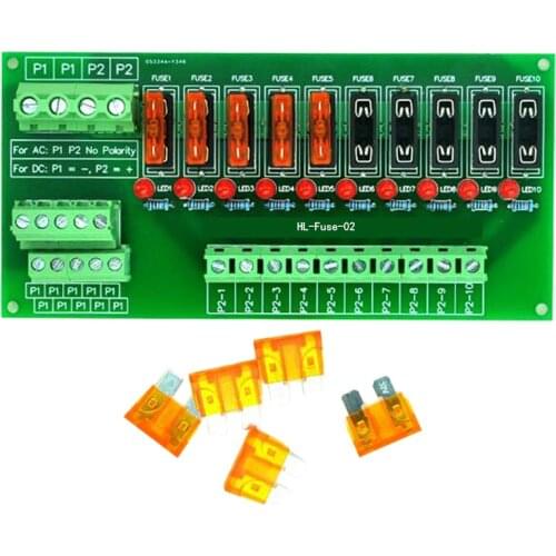 Panel Mount 10 Position Power Distribution Fuse Module Board, For AC/DC 5~32V