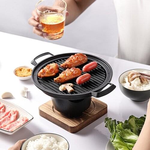 Portable Japanese Korean Style Yakiniku Mini BBQ Grill w/ Trivet Base Tabletop Burner Alcohol Stove Single Serving Seat BBQ