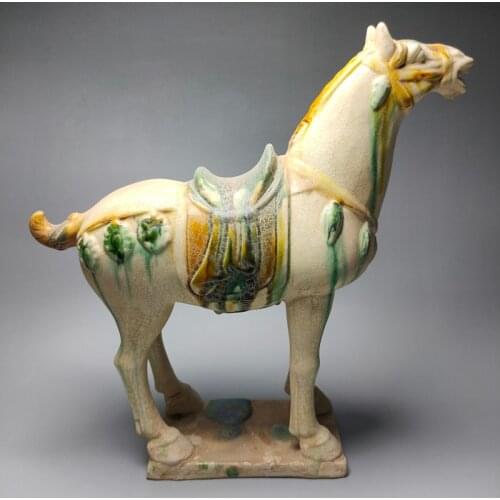 Elaborate Chinese Famous Tang Dynasty Craftsmanship Tang Sancai Ceramic Collection Home Decoration White Horse Statue