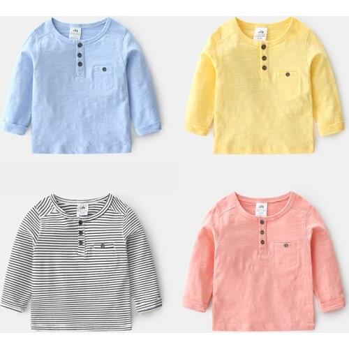 2021 Summer New 2-8 9 10 Years Baby ChildrenS Clothing Solid Color Soft Cotton Long Sleeve Pullover Basic T-Shirt For Kids Boys