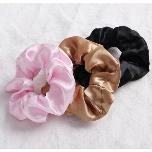 1PC Satin Silk Scrunchie Elastic Handmade Multicolor Hair Band Ponytail Holder Solid Color Hair Ties Headband Hair Accessories