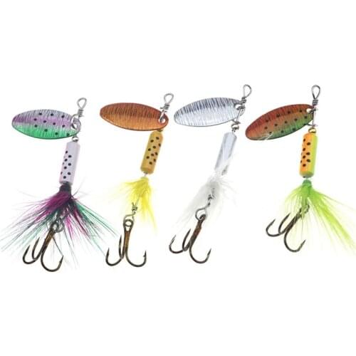 Fishing Spoon Lures Feather Spinner Bait Metal Spoon Lure Artificial Hard Bait with Treble Hook for Bass Fishing