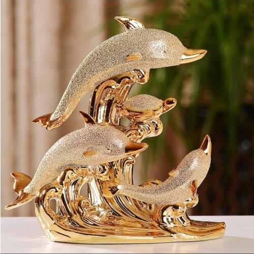 Modern Ceramic Cute Dolphin Fish Ornaments Home Furnishing Decoration Crafts Wedding Gift TVCabinet Office Animal Figurines Art