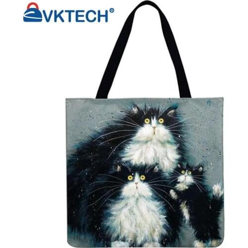 Three cats Printed Shoulder Shopping Bag Casual Ladies Large Capacity Tote Handbags