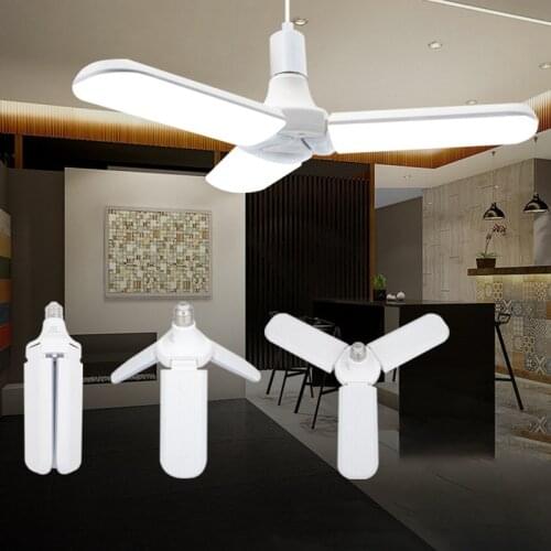 LED Bulb 45W E27 6500K Home Garage Energy Saving High Brightness Ceiling Lamp Foldable Fan Blade Adjustable Angle New Arrival