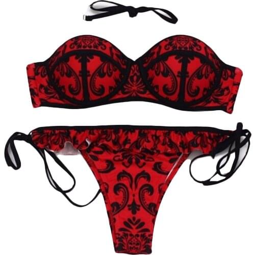 Vintage Women Bikini Set Swimwear Brazilian Push-Up Padded Sexy Printed Halter Swimsuit Beachwear maillot de bain Biquini C0484
