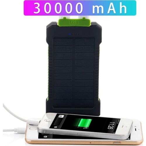 Waterproof 30000mAh Portable Compass Solar Charger Dual USB Battery Power Bank For iPhone Samsung Smartphone