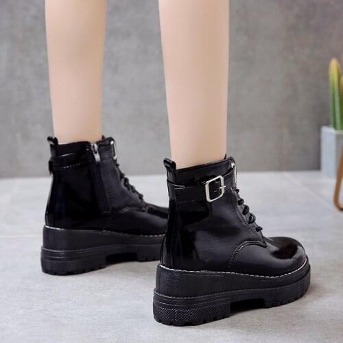 Mujer Fashion Platform Shoes Women Punk Black Gothic Ankle Boots Womens Platform Wedge Lace Up Motorcycle Boots 896