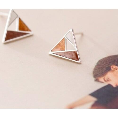 Small Round Triangle 925 Sterling Silver Stud Earrings for Women Colorful Geometric Ear Studs Gift For Girls Kids Lady Jewelry