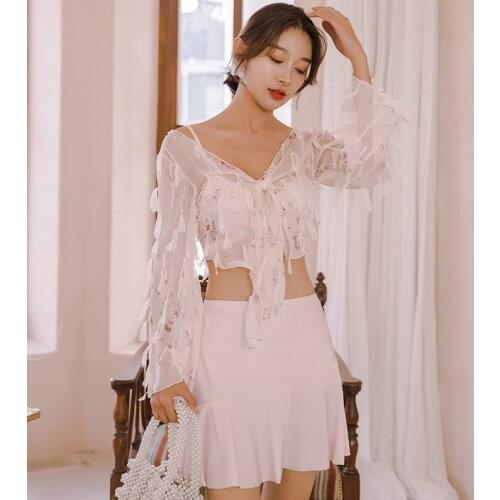 Women Swimsuit 2020 Two Pieces Girls Bikin Tankini Woman Bikini New Three Piece Conceals Stomach Shows Sexy Super Fairy Korean