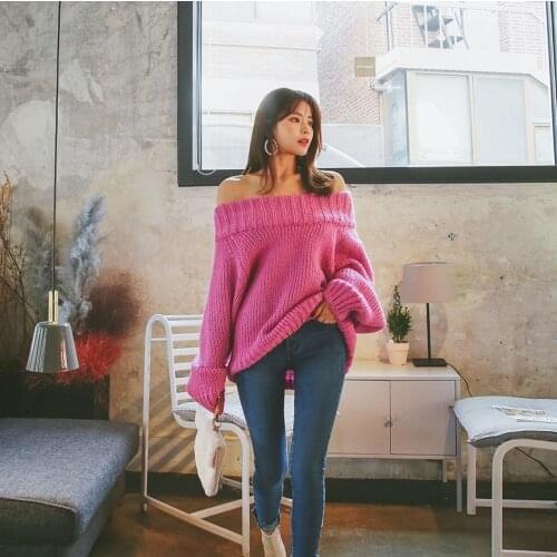 Fashion Slash-neck Full Sleeve Knitted Sweater Women Cold Shoulder Elastic Knitted Pullovers Femme 2019 Sexy Off-shoulder Jumper
