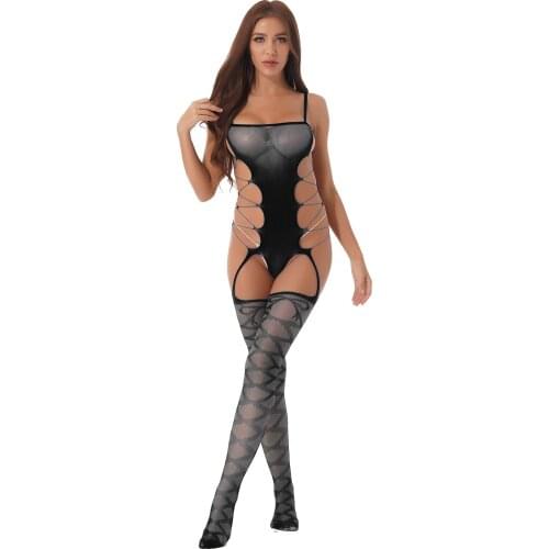 Women Sexy Lingerie Hollow Out Mesh Bodysuit Nightwear Pantyhose Body Stocking Sleepwear Ladies Erotic Stockings Nylon Tights