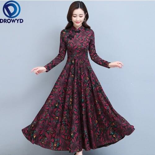 2021 New Spring Autumn Women Dresses Casual Long Sleeve Floral Print Vintage Dress Fashion Elegant Slim Office Lady Dresses Robe