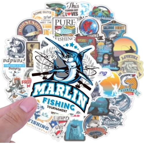 50Pcs Outdoor Camping Fisherman Go Fishing Stickers For Laptop Skateboard Guitar Phone Luggage Fridge Graffiti Decal Kid Toys