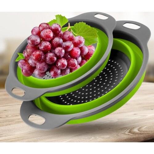 2pcs/set Foldable Silicone Colander Collapsible Drainer with Handle Kitchen Tool Sifter Fruit Vegetable Washing Basket Strainer