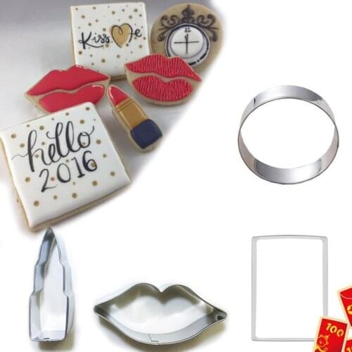 4pcs patisserie reposteria Lip Lipstick Fashion Pastry Metal Cookie Cutter Moldes Fondant Cake Decor Tools Biscuit Cupcake Mould