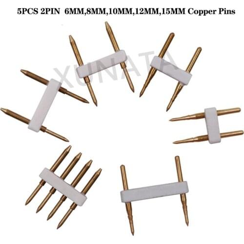 5PCS 2 Pin 6MM 8MM 10MM 12MM 15MM Connector Recommend Accessory Copper Pins Single Color RGB 110V 220V LED Strip