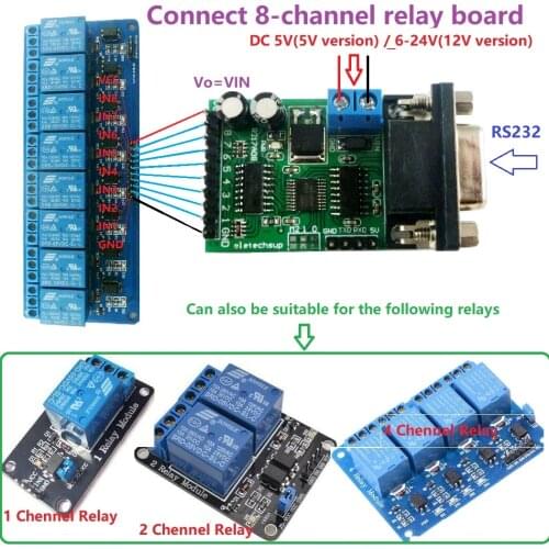 5V 12V 24V 8ch RS232 IO Control Switch Relay PLC expansion board DB9 Serial port PC Com Module for Arduino UNO MEGA NANO