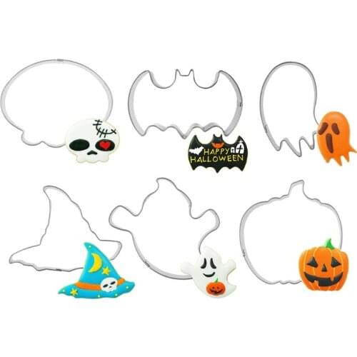 6 Pcs Halloween Pumpkin Ghost Cookie Molds Set Sweet Baking Stainless Steel Moulds Cutter for Cooking Baking Sugar Paste