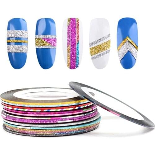 8pcs Holographic Nail Striping Sticker Gold Silver Glitter Matte Strips Line Tape Adhesive Decal Polish 3D Nail Art Decorations