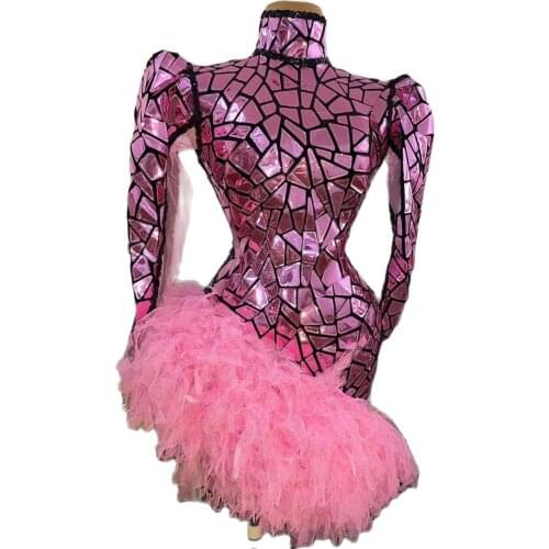 Shining Sequins Longsleeve Dresses Gauze Cascading Ruffle Turtleneck Asymmetrical Women Dresses Nightclub Outfit Dance Wear