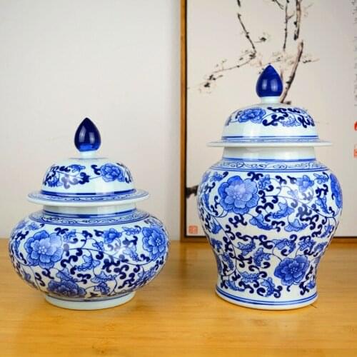Jingdezhen Porcelain Ginger jar Blue And White Porcelain Vase temple Jar Cover Jar Chinese Style Living Room storage pot vase