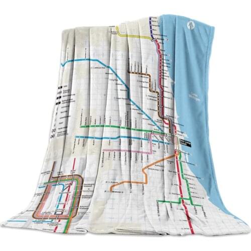 Map Of Chicago Railway Layout Blankets Bed Cover Flannel Throws Fleece Decorative Cozy Dining Room Bedroom Couch Blanket