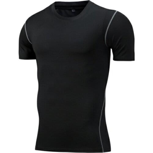 Summer Fashion Brand tight pure color Quick-drying T-shirts 100% Polyester Spandex Mens Black White T-shirts