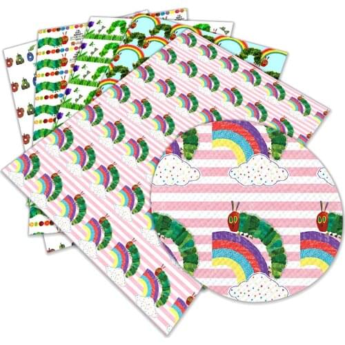 Hungry caterpillar faux leather piece cake candy letter pattern printed synthetic leather fabric roll for bow earrings 30X136CM