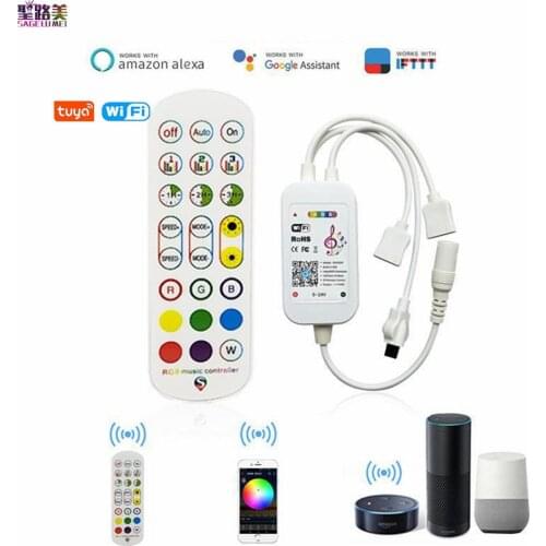 Tuya Wifi Intelligent 24Key Led controller 4 Pin RGB LED Strip Light music Contoller IR remote Voice APP Control Work with Alexa