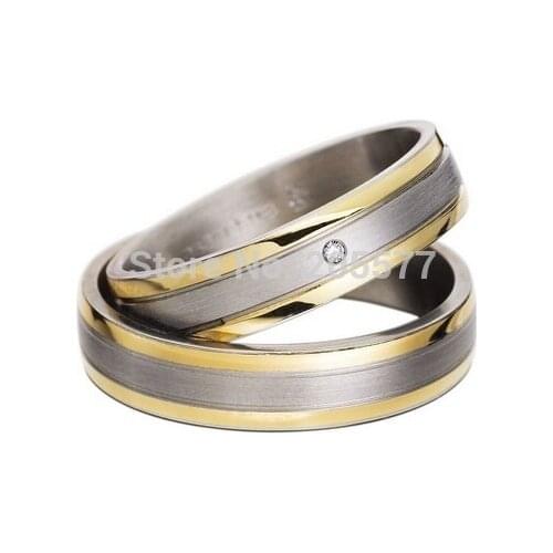 Custom handmade his and hers gold color health ring titanium jewelry wedding rings sets for couples