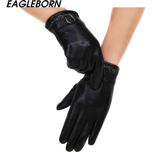 Leather Gloves Sheepskin Men Gloves Winter Cold Warm Riding Driving Touch Leather Gloves High Quality Sheepskin Villus Gloves