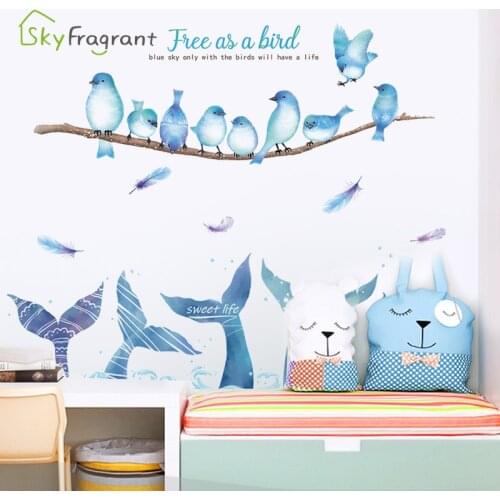 Creative wall stickers living room sofa background wall decor home decor self-adhesive bedroom decoration fish tails and birds