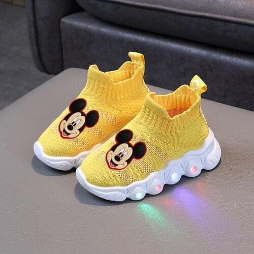 Summer New Kids Baby Girl Boys Shoes Black Colorful Led Luminous Socks Shoes Mesh Breathable Non-slip Childrens White Sneakers