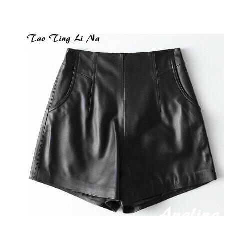 Top brand Women Spring 2020 Genuine Real Sheep Leather Shorts H75 high quality