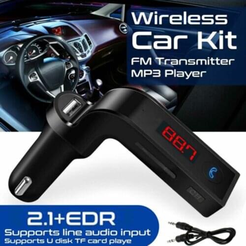 Mayitr 1pc High Quality Wireless Transmitter Car Charger Handsfree bluetooth FM Radio LCD MP3 Player With Audio Cable