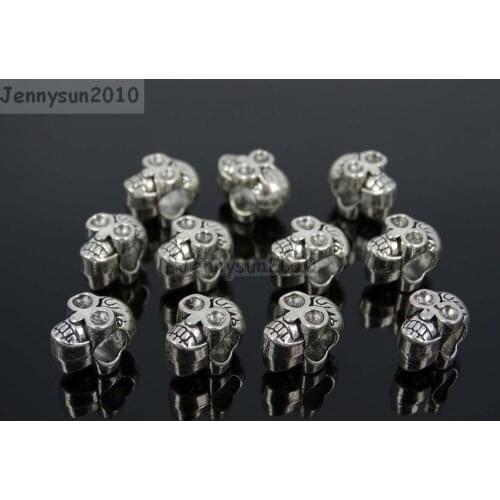 Skull Tibetan Silver Big Hole Connector Metal Spacer European Charm Beads Jewelry Design Findings Crafts 50Pcs/Pack