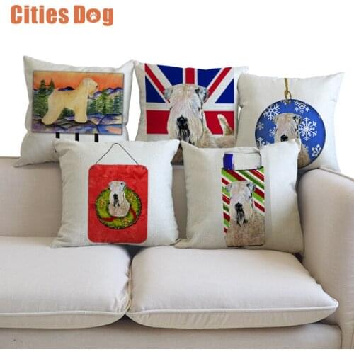 Animal dog Soft Coated Wheaten Terrier linen Pillow Cushion cover Decorative Pillows case Cushions sofa cojines coussin