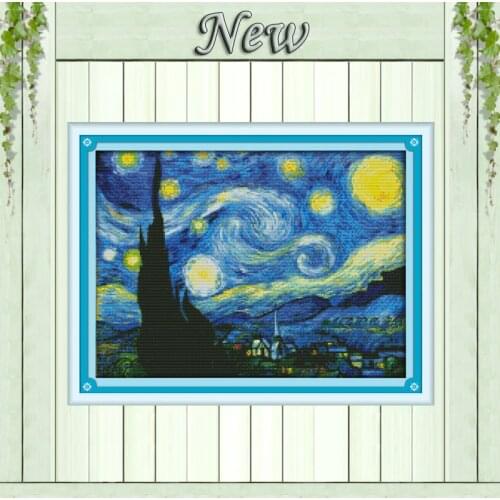 The Starry Night of Van Gogh,11CT print on canvas DMC 14CT Cross Stitch kit,full embroidery needlework Set,abstract Scenic Decor