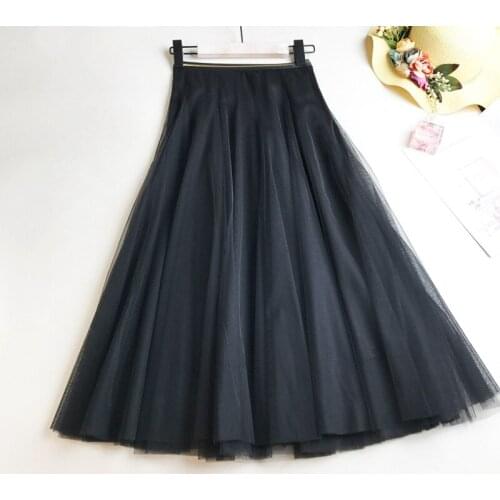 New Elastic Waist Swing Slim Mesh Long Skirt WF0035 Women Summer Tulle Pretty Pink Grey Black Skirt jupe femme