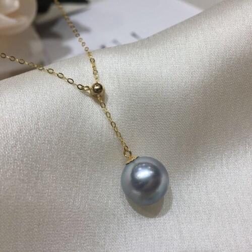 NYMPH Real 18K Gold Pearl Necklace Pure AU750 Chain Natural AKOYA Seawater Pearl Pendant For Women Wedding Fine Jewelry D520