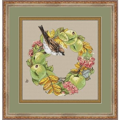 Autumn green apple wreath Cross stitch kits Cross Stitch Kit Packages Counted Cross-Stitching Kits Cross stich Painting Set