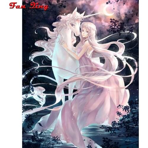 Full/Square 5D full diamond painting Cartoon picture Unicorn and girl DIY handmade crafts home decoration